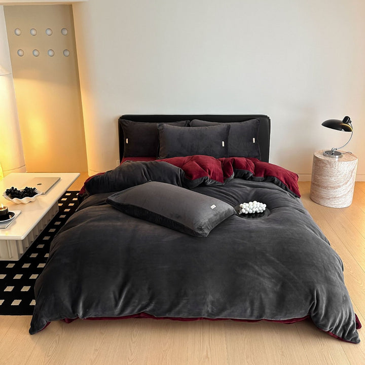 Luxury Plush Reversible Velvet Duvet Cover and Pillowcase Bedding Set