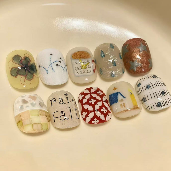 Artistic Cat-Themed Press-On Nail Art Set Stornfield