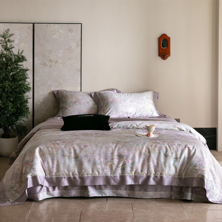 Floral Cotton-Sateen Duvet Cover Set with Tailored Hem and Euro Shams