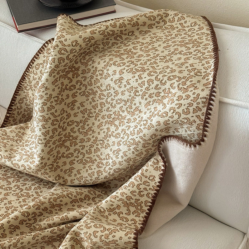 Reversible Quilted Lightweight Bed Throw Blanket with Micro Leopard Jacquard Pattern