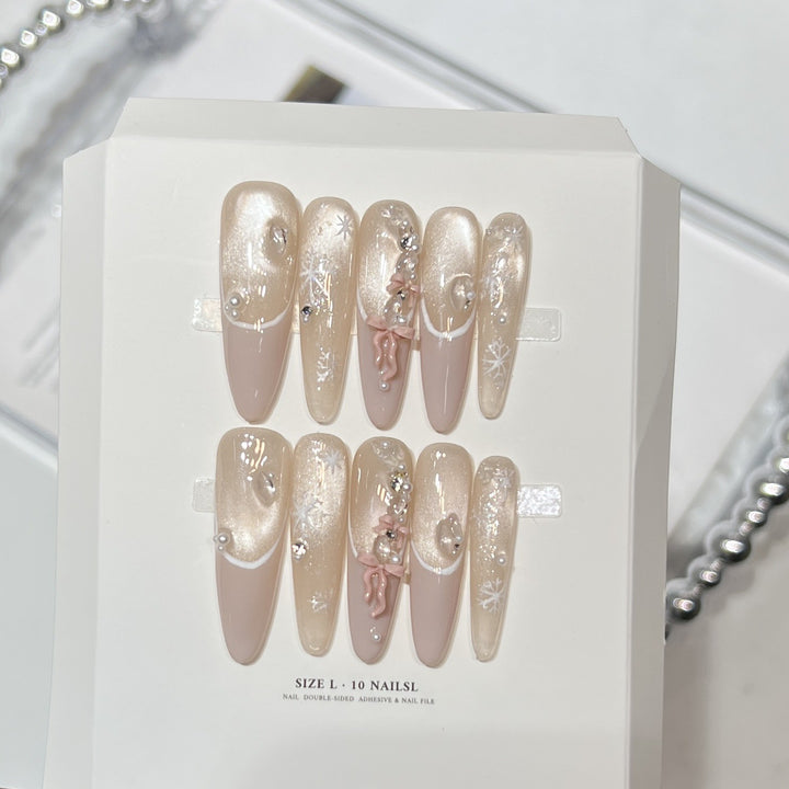 Decorative Stiletto Press-On Nail Set with Artistic Accents Stornfield
