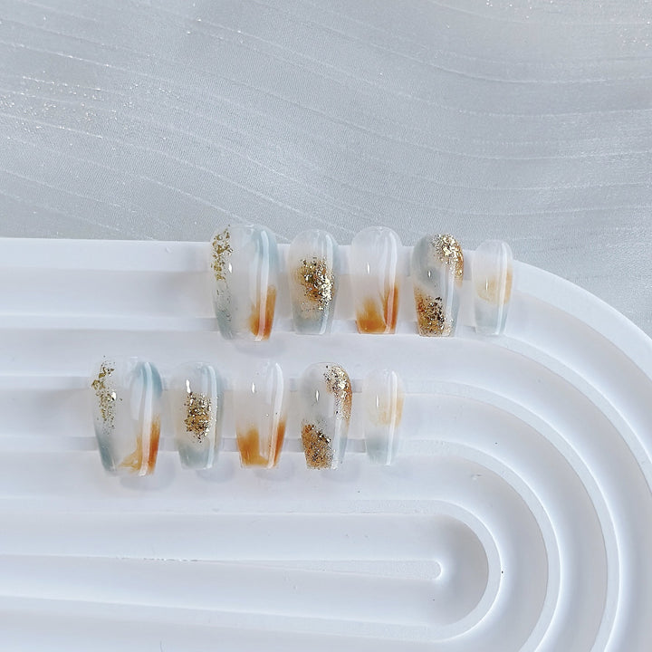 Decorative Press-On Nail Art Set with Gradient and Glitter Accents