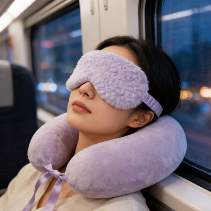 Women's luxury sleep mask with voluminous faux fur cover and softly padded eye area Stornfield