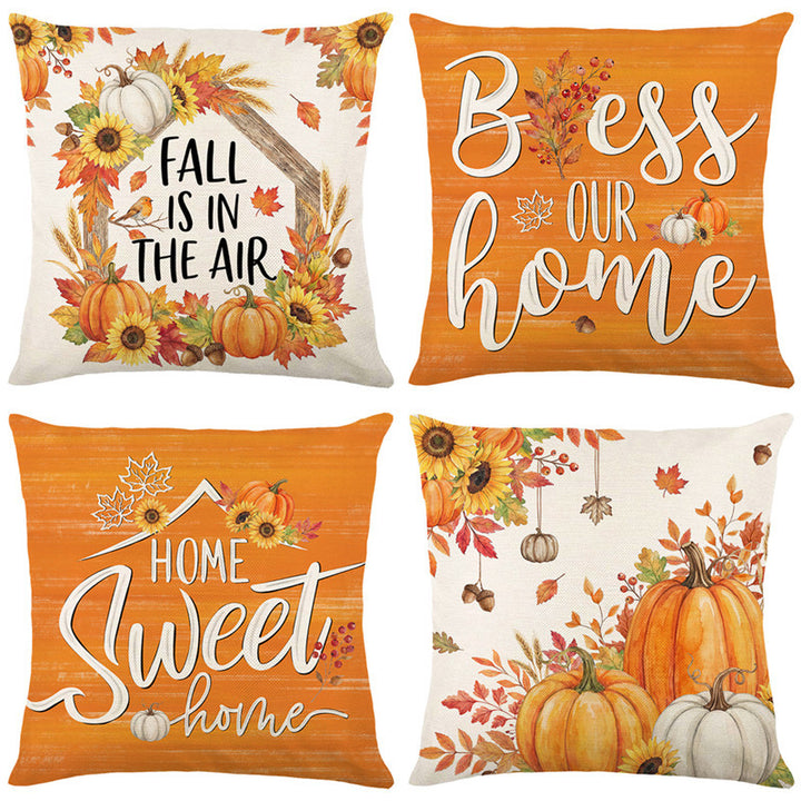 Decorative Harvest-Themed Throw Pillow Covers with Linen Texture