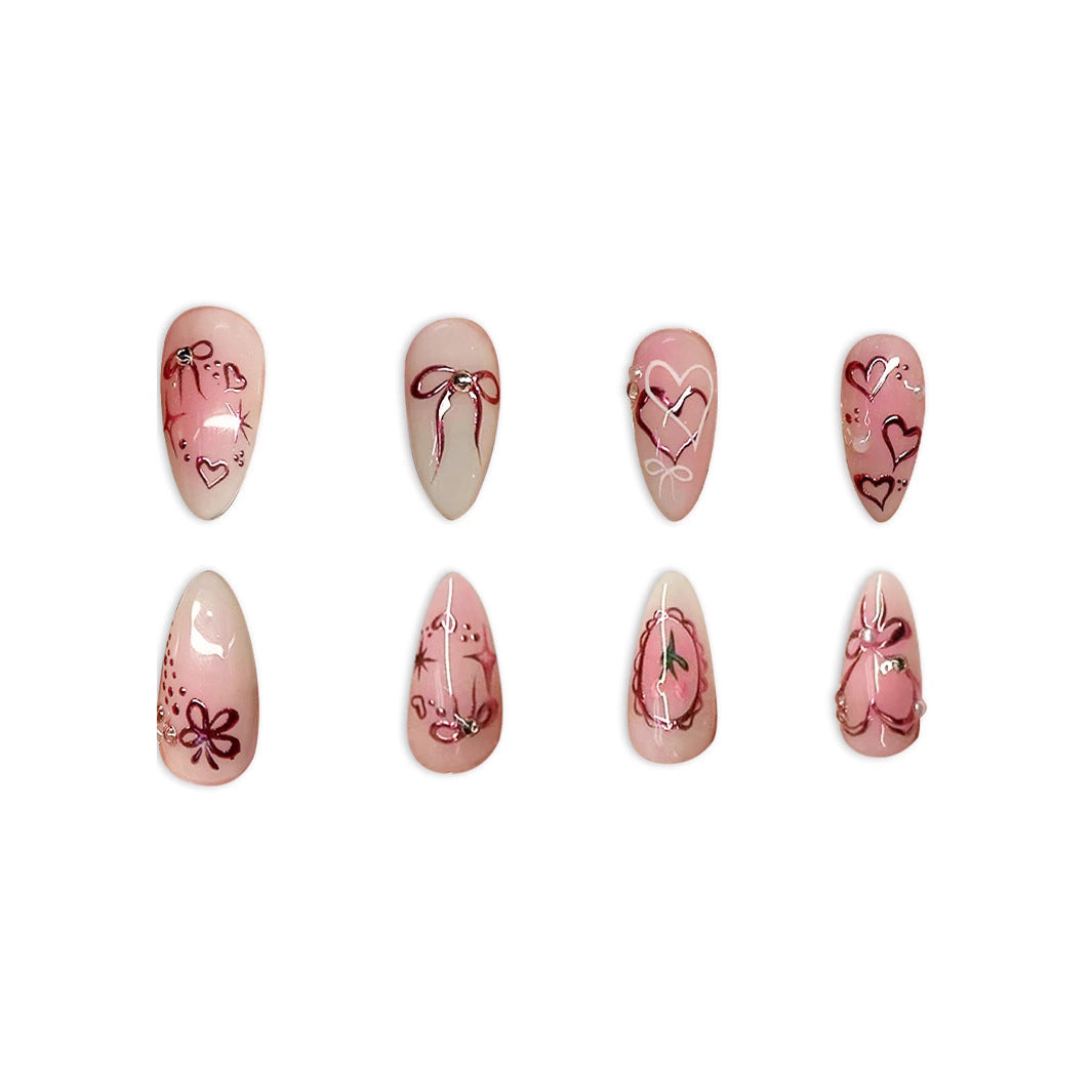 Decorative Heart-Themed Press-On Nail Art Stornfield