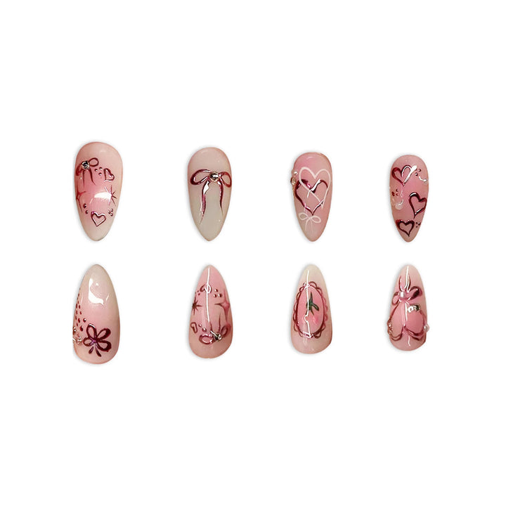 Decorative Heart-Themed Press-On Nail Art Stornfield