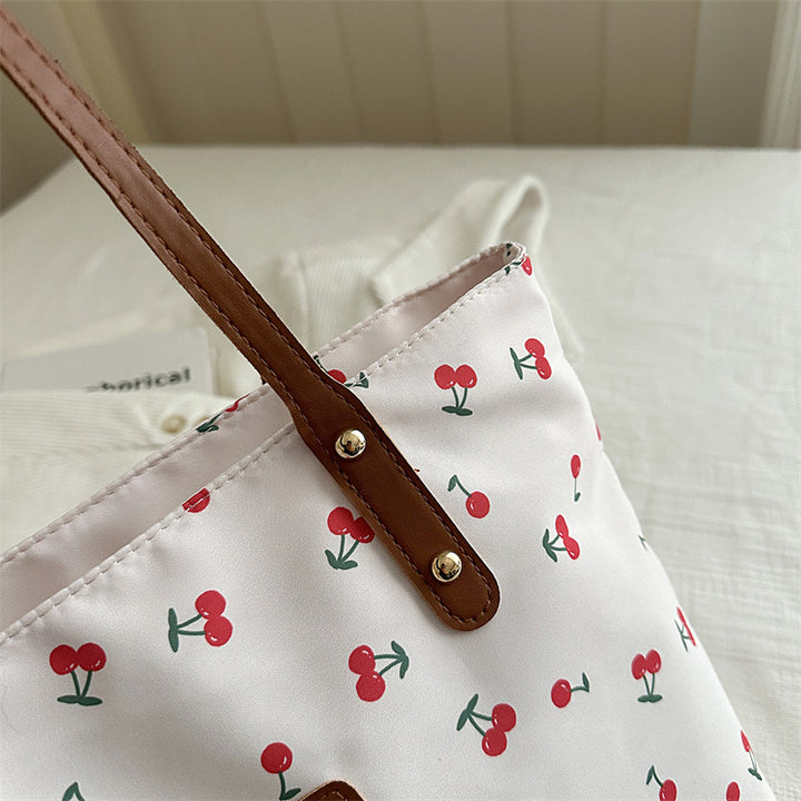 Stylish Cherry-Printed Tote Bag with Removable Pouch