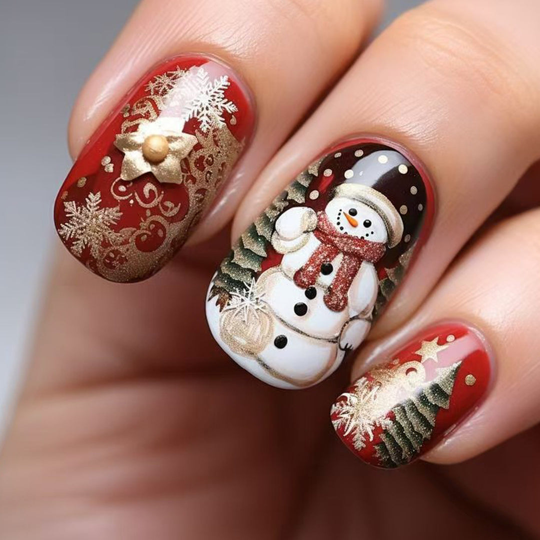 Festive artificial nails with creative snowman design Stornfield