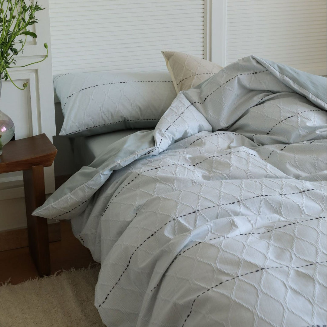 Quilted Cotton Duvet Cover Set with Pillow Shams and Bed Skirt