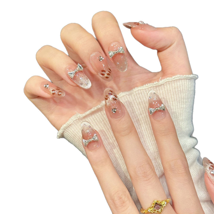 Decorative Press-On Nail Art Set with Glittering Bow Accents