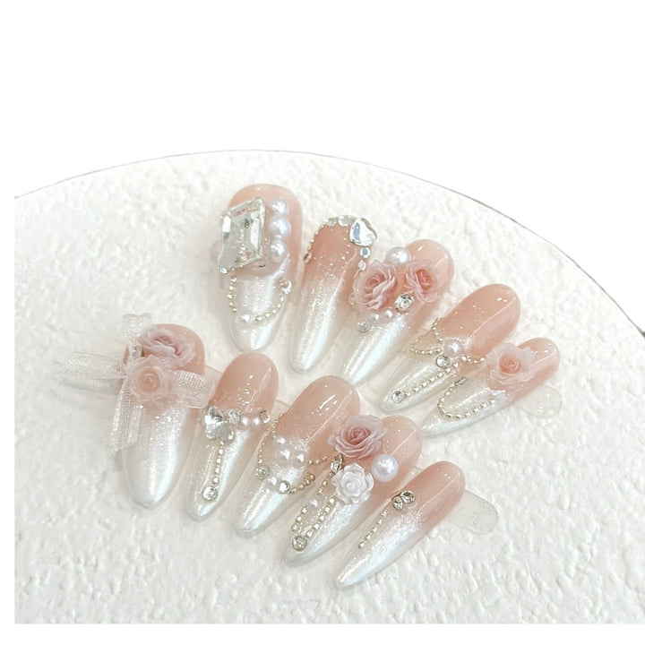 Luxurious Floral-Embellished Press-On Nail Set