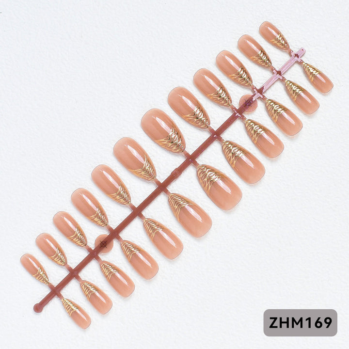 Elegant Press-On Nail Tips with Gold Detailing Stornfield