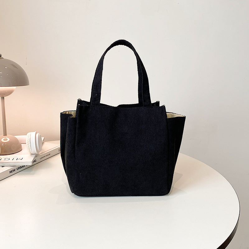 Textured Corduroy Tote Bag with Cute Plush Charm
