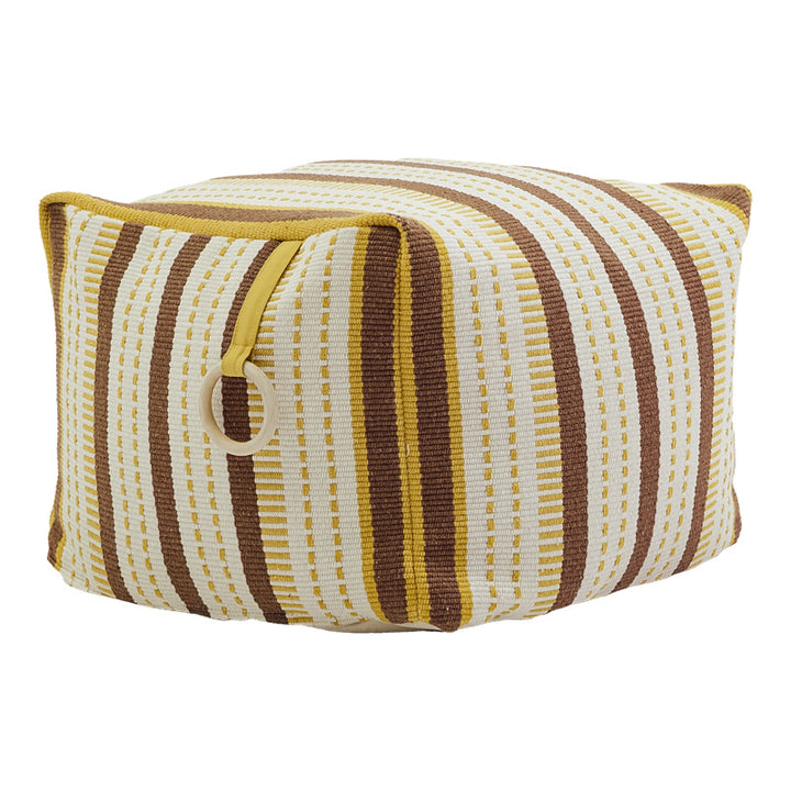 Padded pouf seat ottoman with woven structure and carrying handle