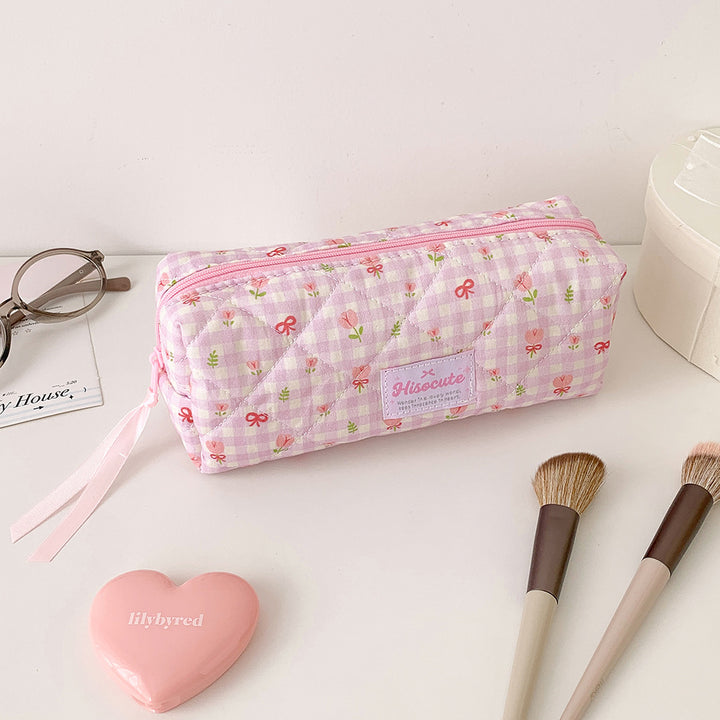 Quilted Floral Pattern Pencil Case