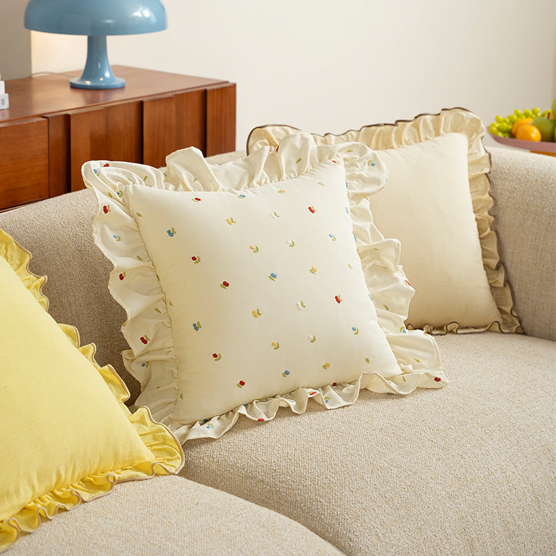 Square embroidered cushion cover made of cotton blend with frill edge Stornfield