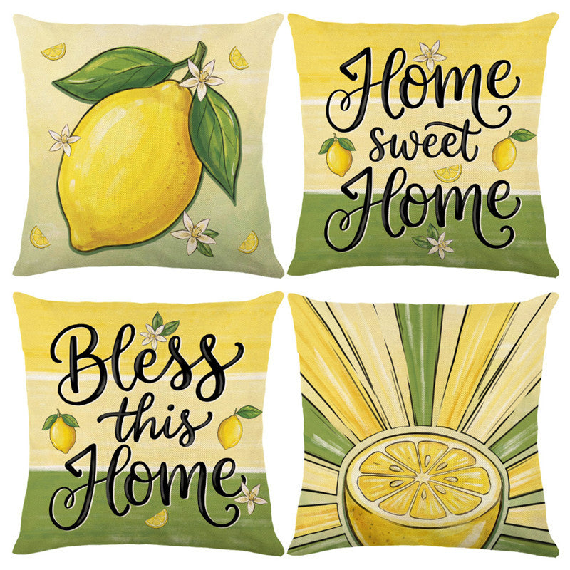 Hand-Illustrated Lemon Sunburst Decorative Throw Pillow Cover