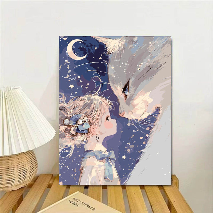 Whimsical Fantasy Cat and Girl Wall Art Stornfield