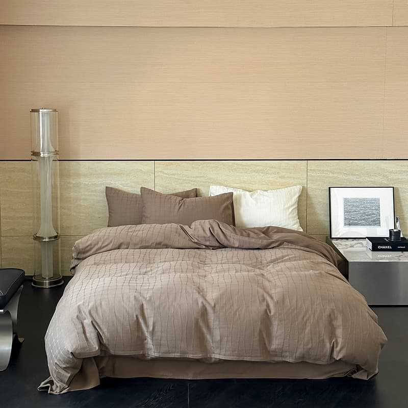 Washed Percale Cotton Duvet Cover Set with Subtle Wavy Texture and Envelope Closure