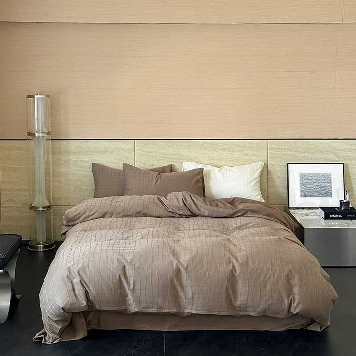 Washed Percale Cotton Duvet Cover Set with Subtle Wavy Texture and Envelope Closure