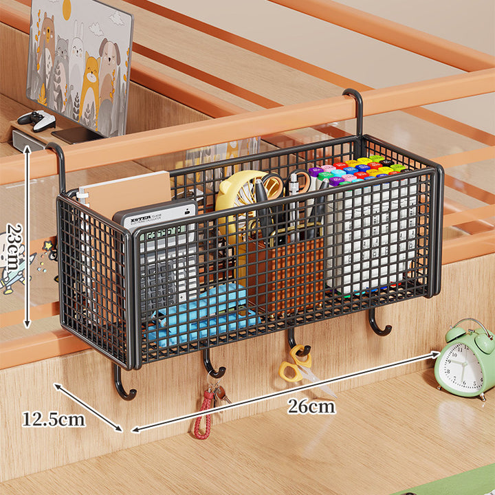 Over-Rail Metal Grid Hanging Storage Basket Organizer for Bunk Bed and Desk