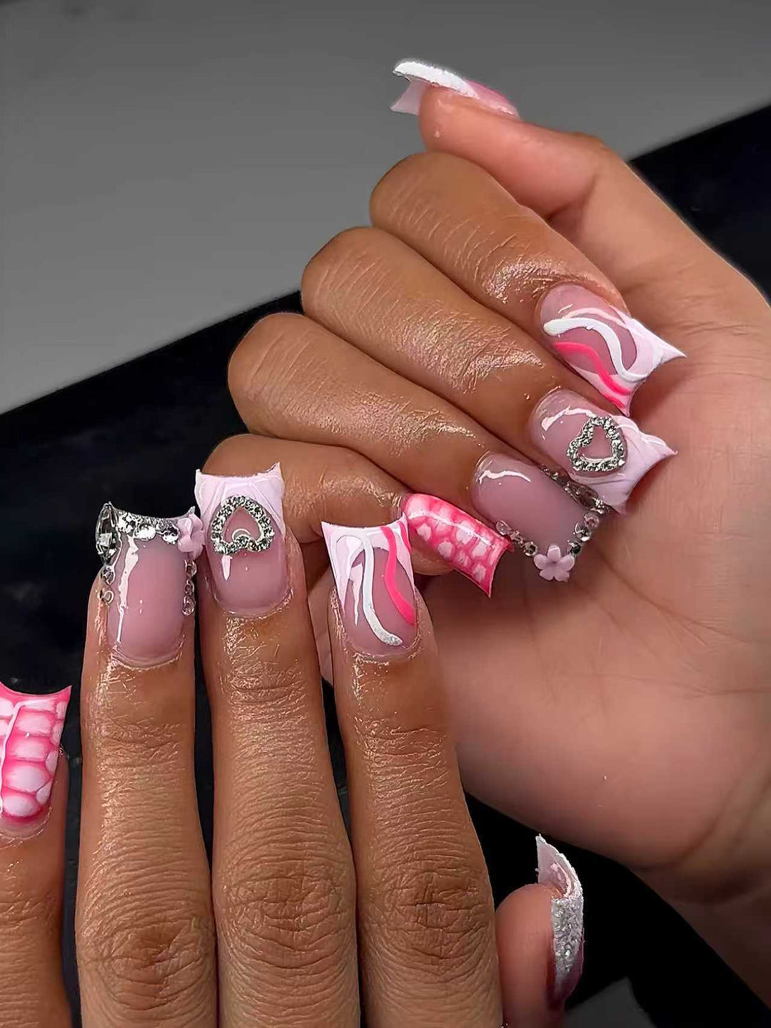 Artistic Heart-Embellished Nail Extensions Stornfield
