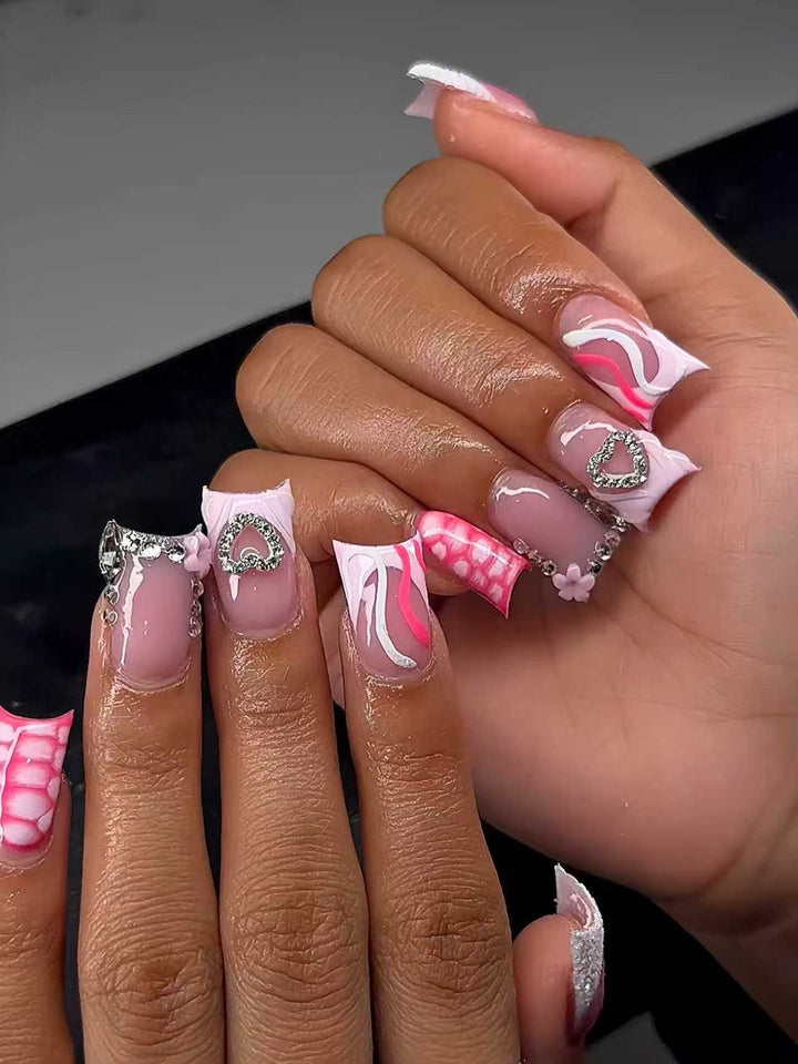 Artistic Heart-Embellished Nail Extensions Stornfield