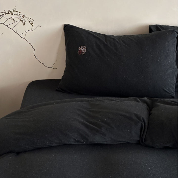 Washed Cotton Slub Duvet Cover Set with Mini Embroidered Accents
