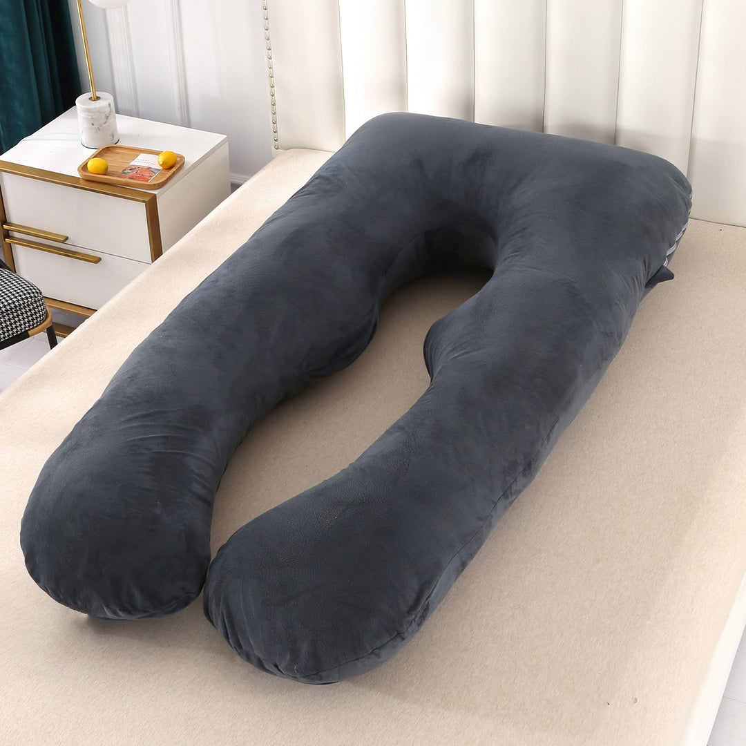 full-body U-shaped pregnancy support pillow with ergonomic lumbar and hip contour and removable breathable cover Stornfield