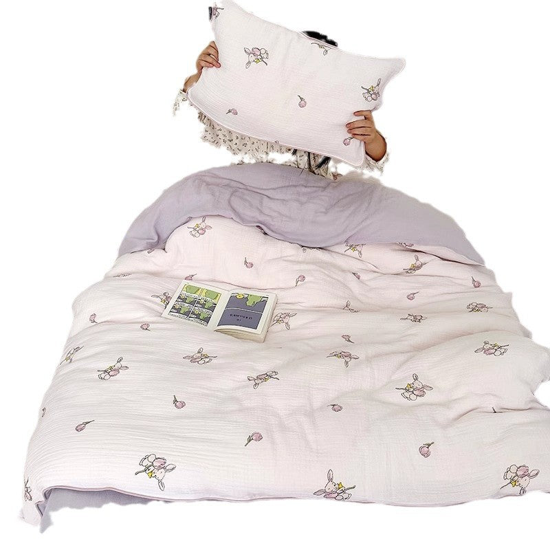 Muslin Cotton Quilted Duvet Cover Set with Whimsical Animal Print and Piped Edge