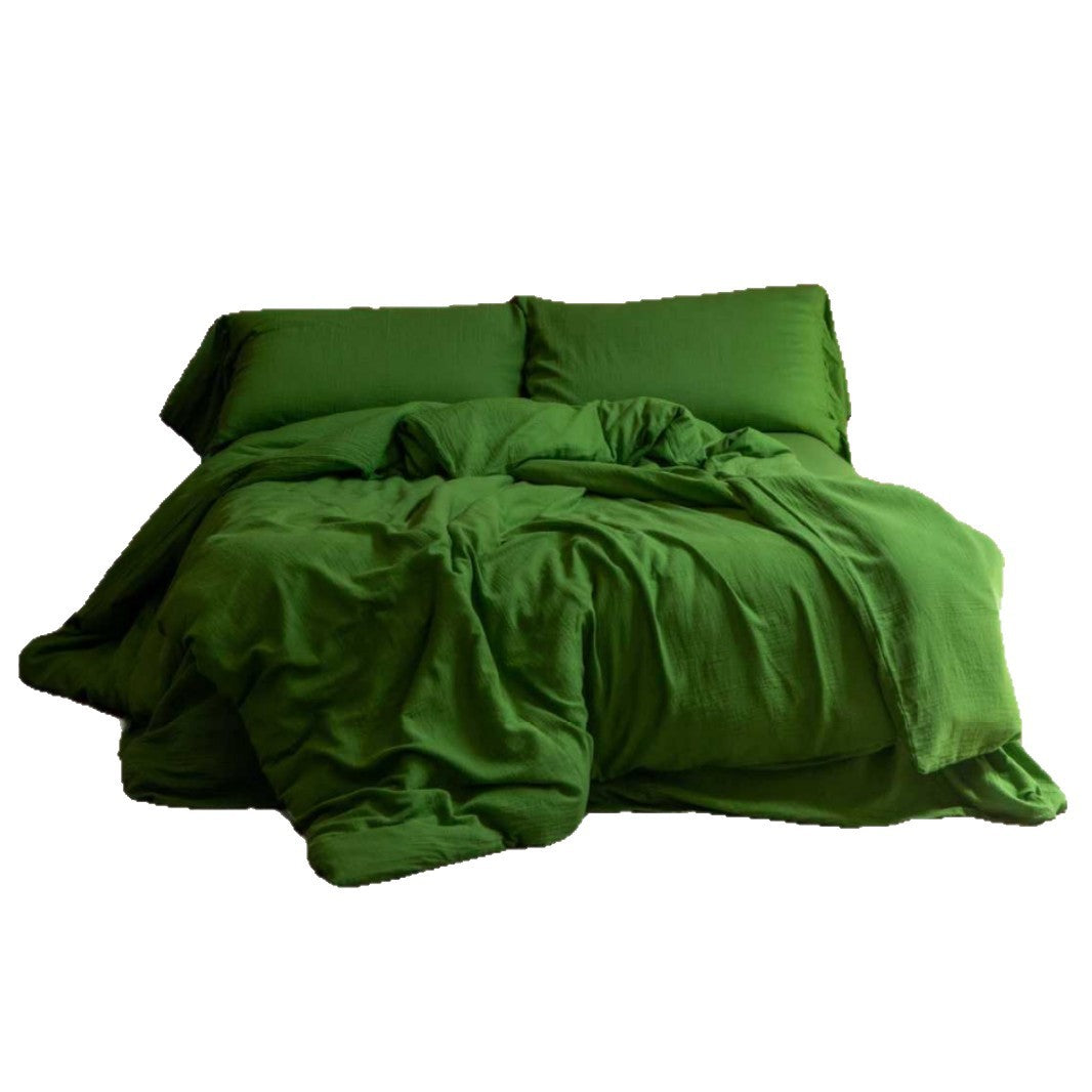 Washed Cotton Ruffled-Edge Duvet Cover Bedding Set with Bedskirt and Pillow Shams