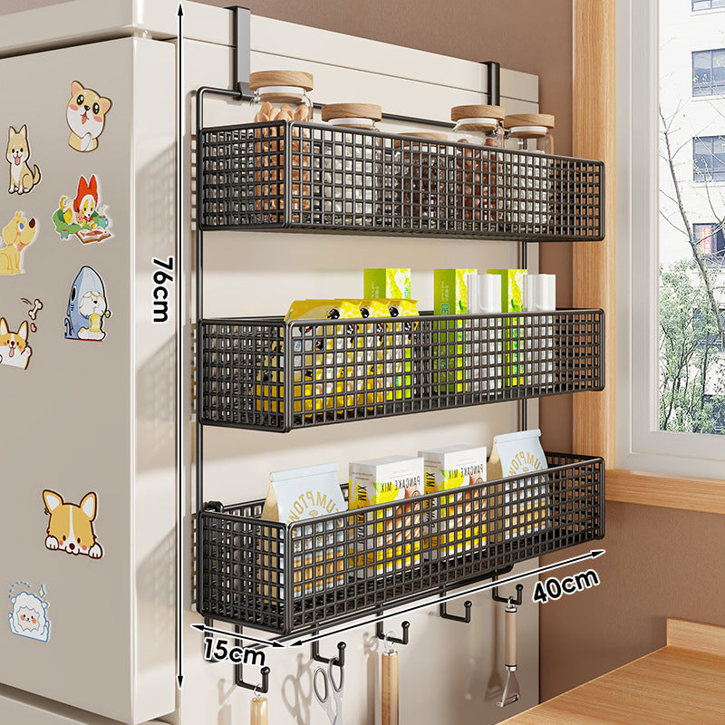 Over-Refrigerator Vertical Hanging Mesh Storage Rack with Deep Baskets and Hook Rail