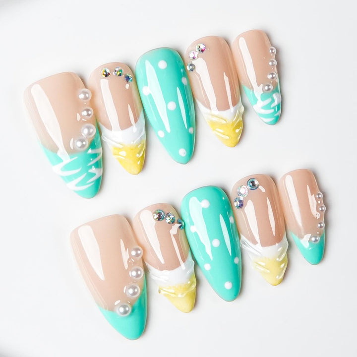 Artistic Ice Cream-Themed Press-On Nail Set