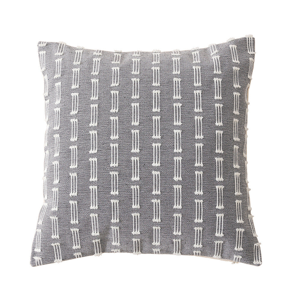 Woven rectangular decorative cushion cover with embroidered geometric pattern