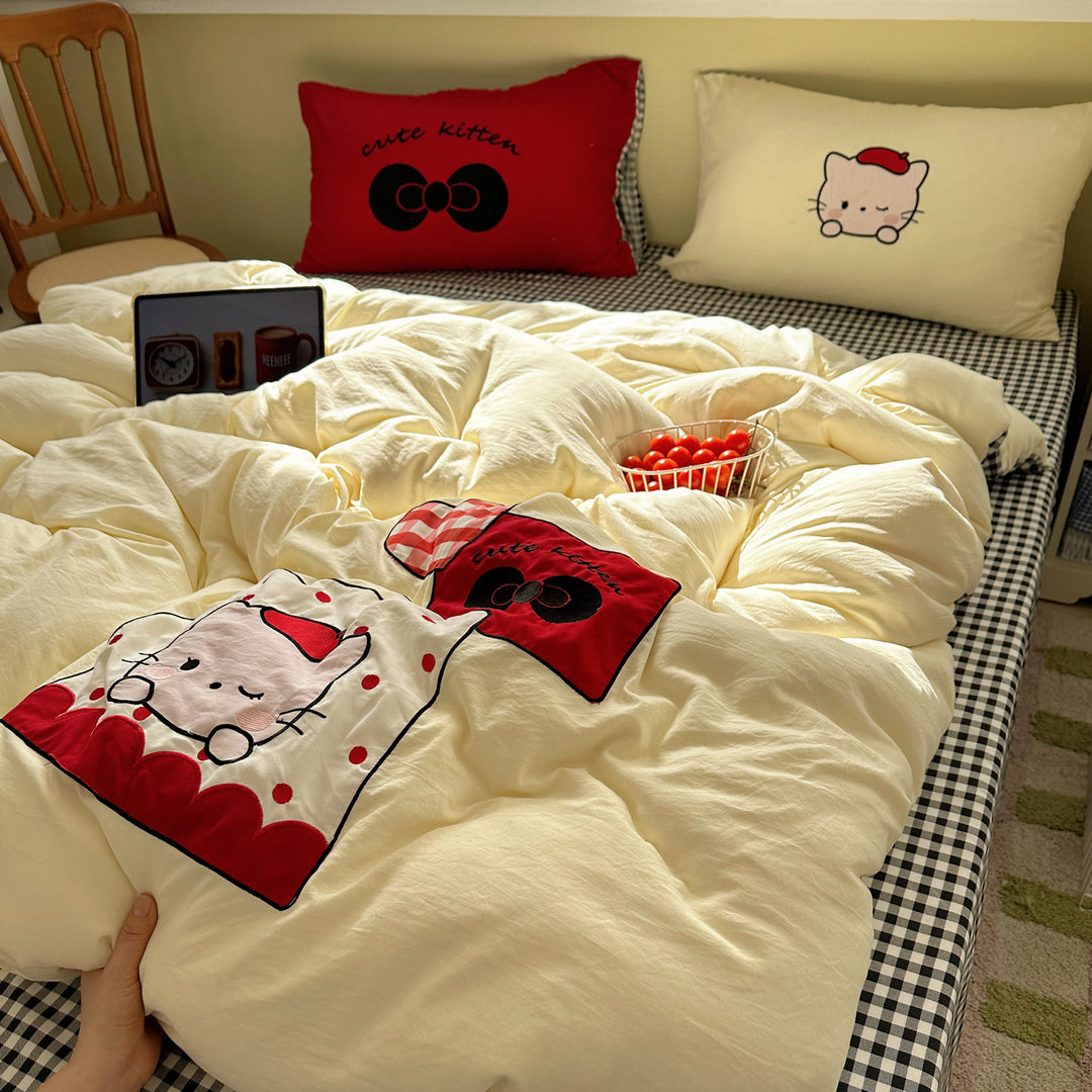 Plush Quilted Cartoon Puppy Duvet Comforter Set