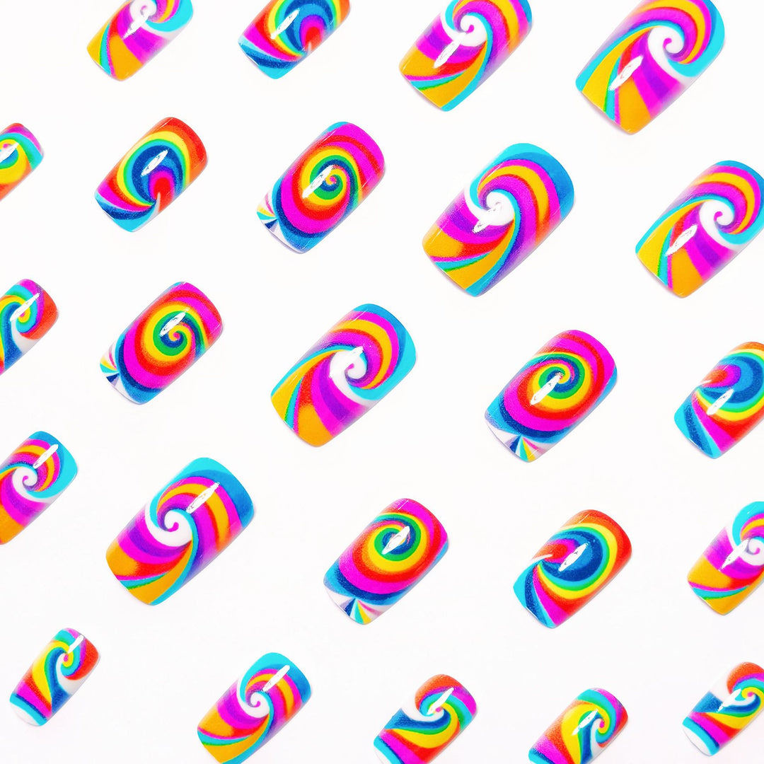 Creative nail art with colorful spiral pattern Stornfield