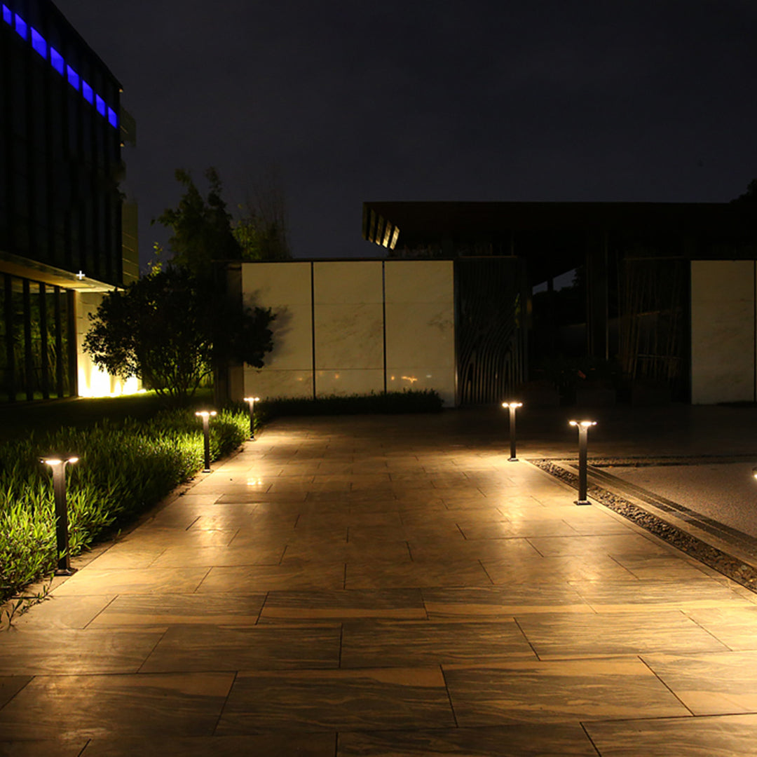 Solar-Powered Low-Profile LED Pathway Bollard Light With Dual Downlights And Anchor Base Stornfield