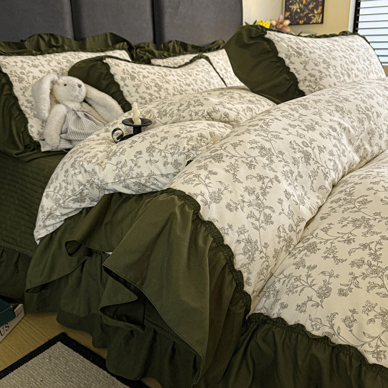 Vintage Floral Ruffled Duvet Cover Set