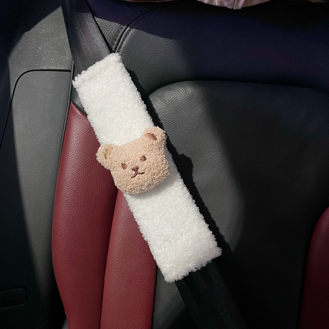 Sherpa-Lined Seatbelt Comfort Sleeve with Teddy Head Accent