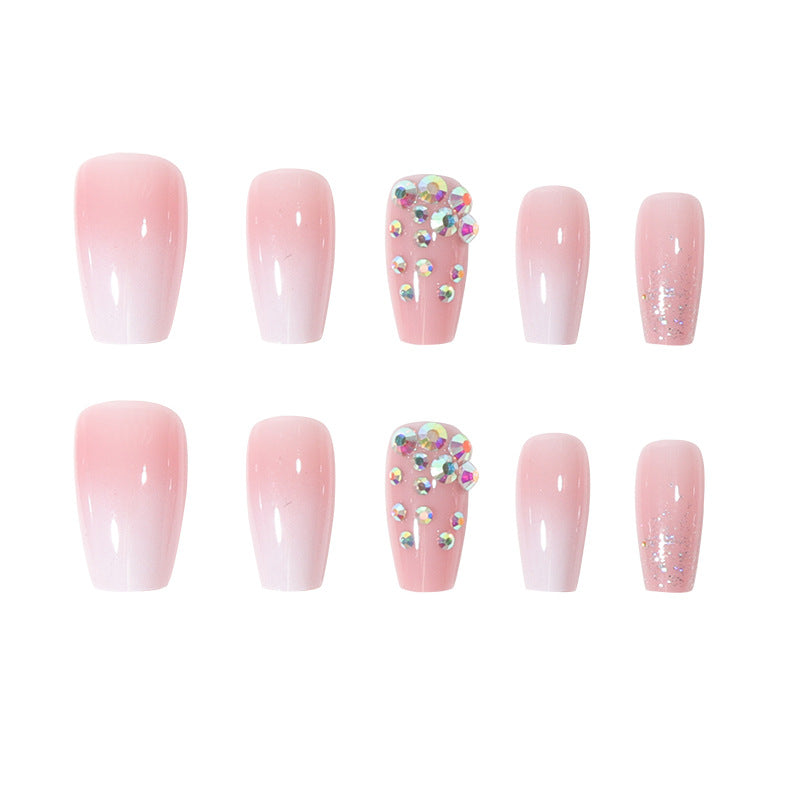 Glamorous Long Press-On Nails with Rhinestone and Gradient Design Stornfield