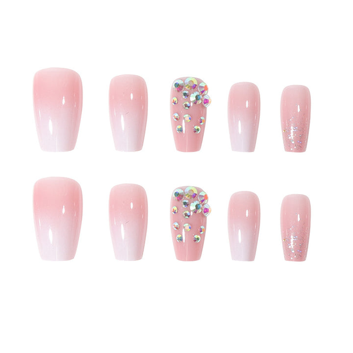 Glamorous Long Press-On Nails with Rhinestone and Gradient Design Stornfield