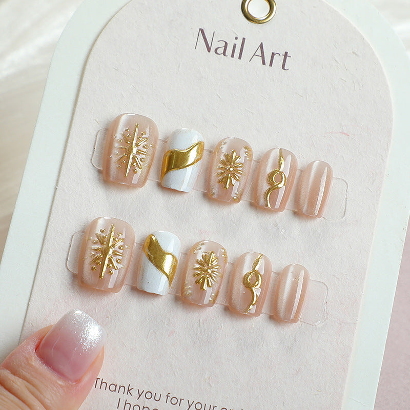 Elegant Gold-Embellished Press-On Nail Art Set