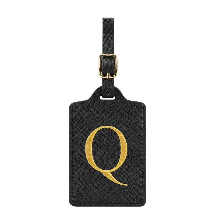 embroidered initial monogram leather luggage tag with adjustable buckle strap Stornfield