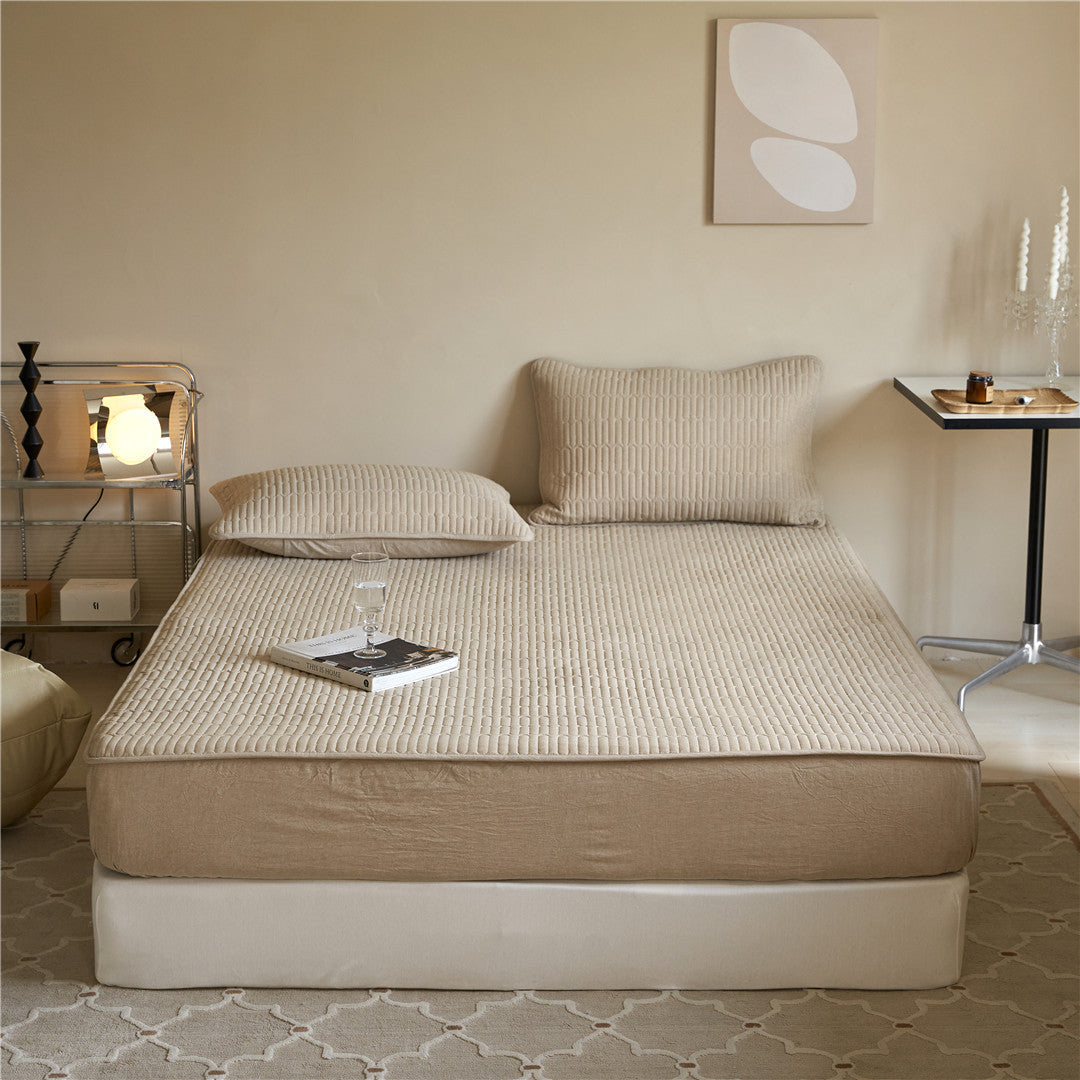 Quilted Mattress Pad and Pillow Sham Set with Deep-Fit Elastic and Breathable Microfiber Top