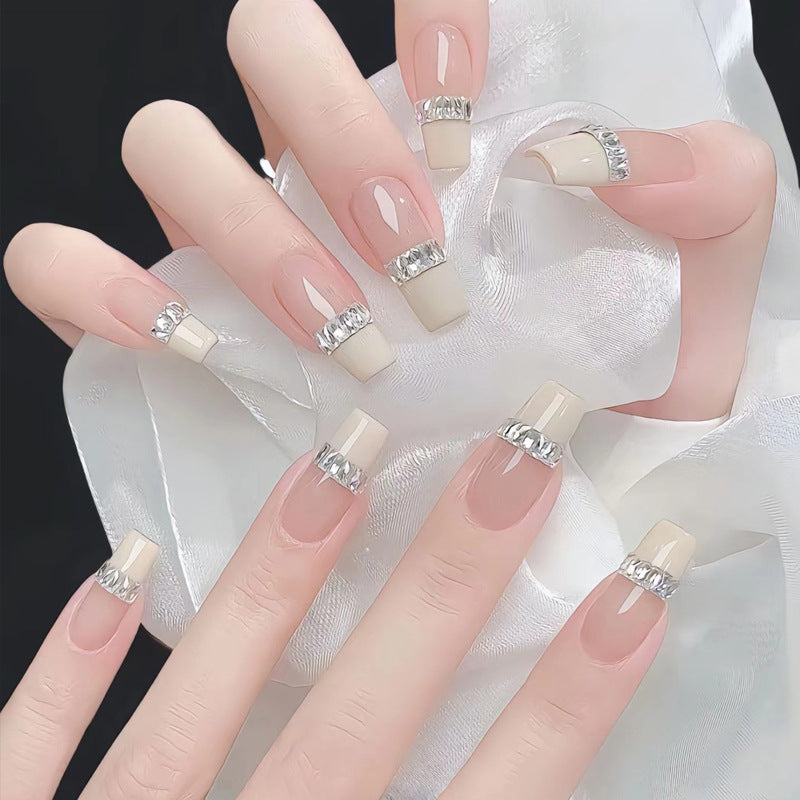 Elegant Rhinestone French Tip Press-On Nails Stornfield