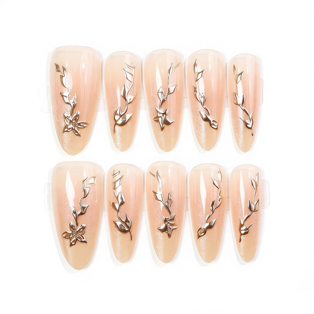 Artistic Acrylic Press-On Nail Set with Floral Embellishments Stornfield