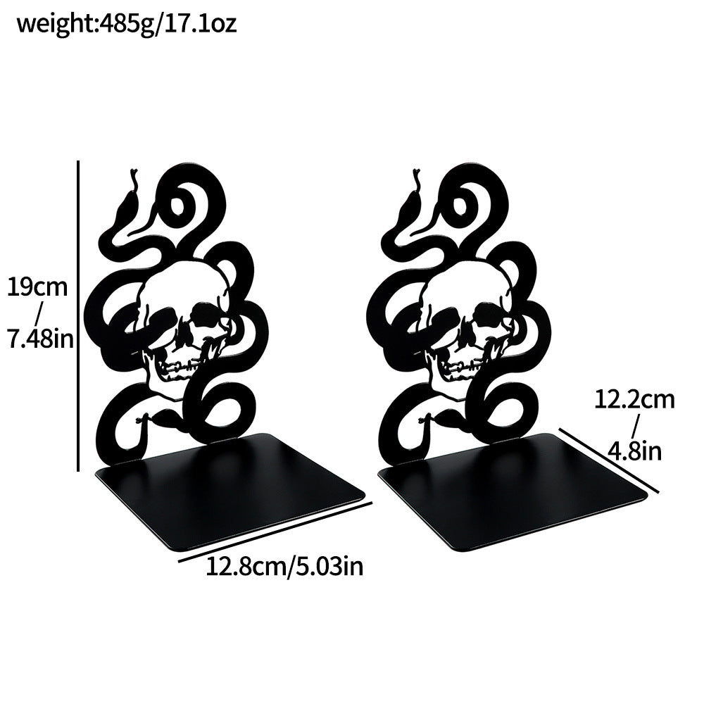 Artistic Skull and Snake Decorative Bookends