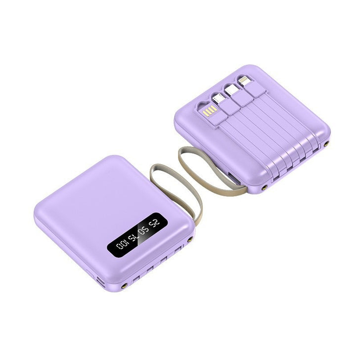 Compact power bank with integrated charging cable system and digital display Stornfield