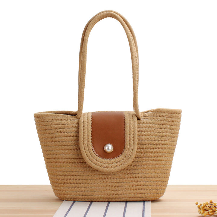 Elegant basket bag with leather flap closure Stornfield