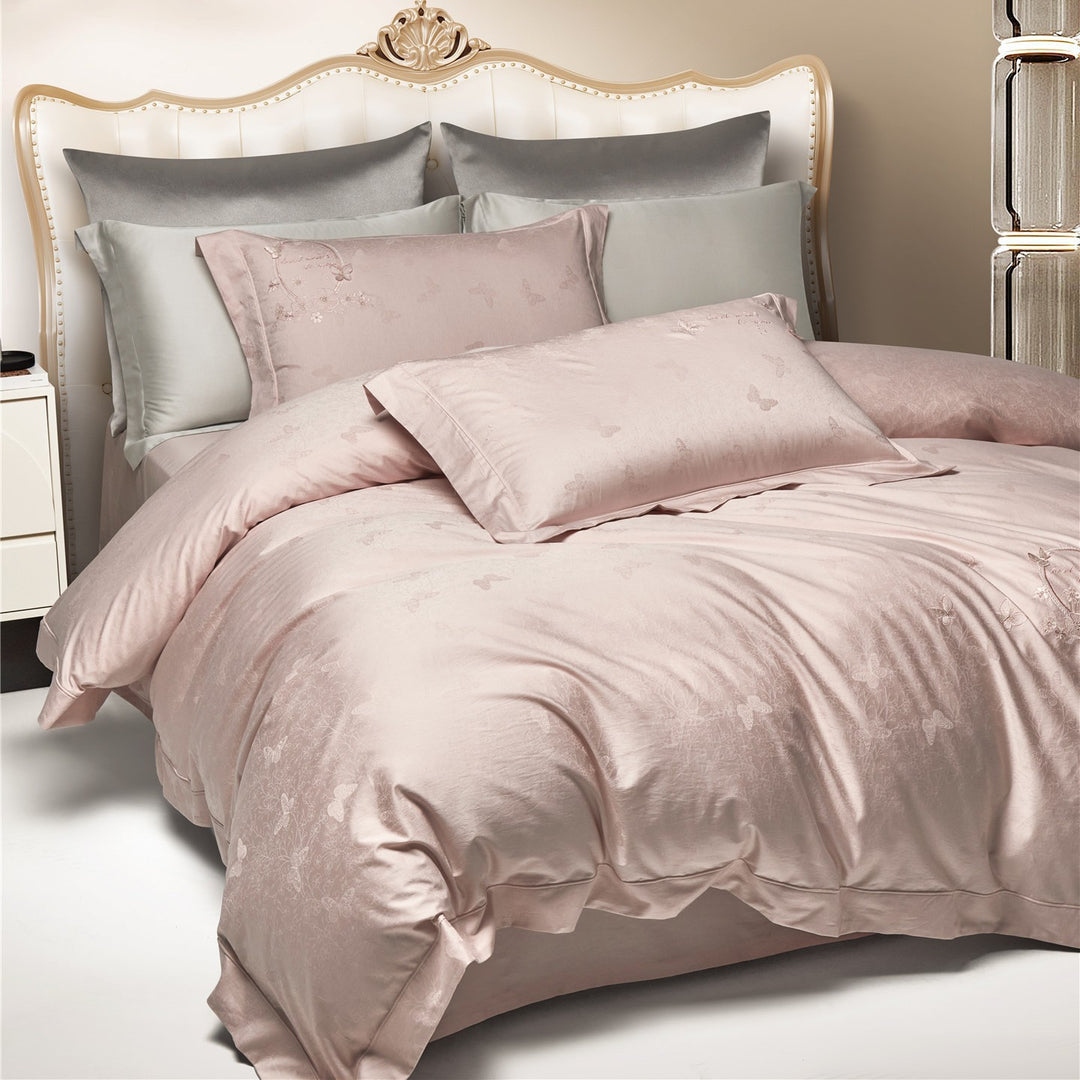 Satin-Jacquard Duvet Cover Set with Subtle Butterfly Jacquard and Pillow Shams